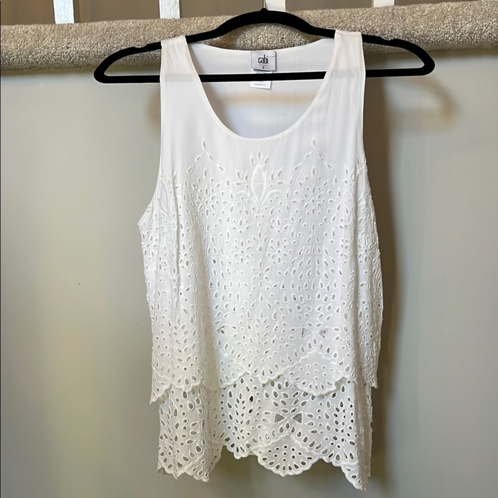 CAbi White Embellished Tank Top
